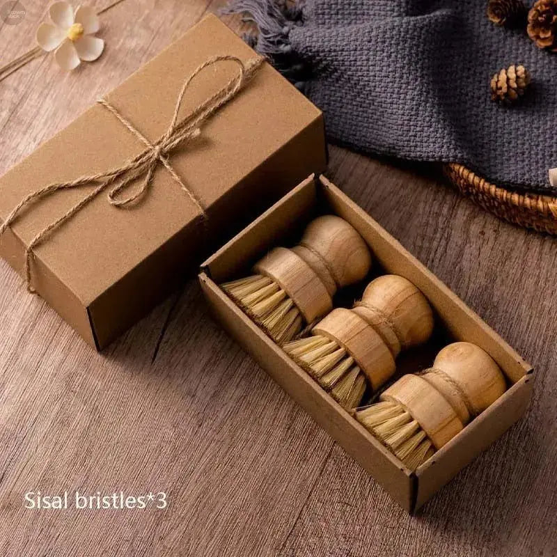Eco - Friendly Sisal - Coconut Kitchen Brush with Wooden Handle - Brownstick