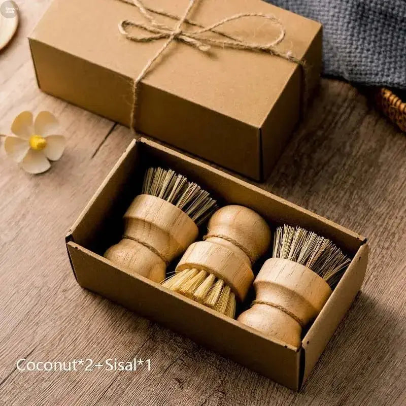 Eco - Friendly Sisal - Coconut Kitchen Brush with Wooden Handle - Brownstick