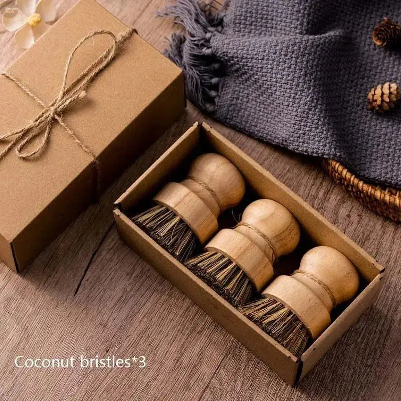 Eco - Friendly Sisal - Coconut Kitchen Brush with Wooden Handle - Brownstick