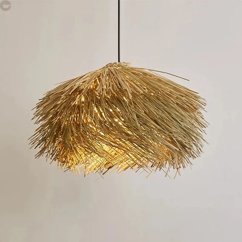 Elegant Hand-Knitted Bamboo & Wooden Pendant Light: Versatile for Any Room Brownstick