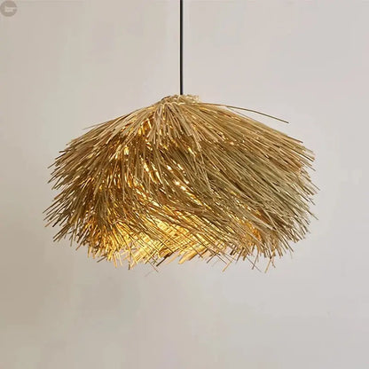 Elegant Hand-Knitted Bamboo & Wooden Pendant Light: Versatile for Any Room Brownstick