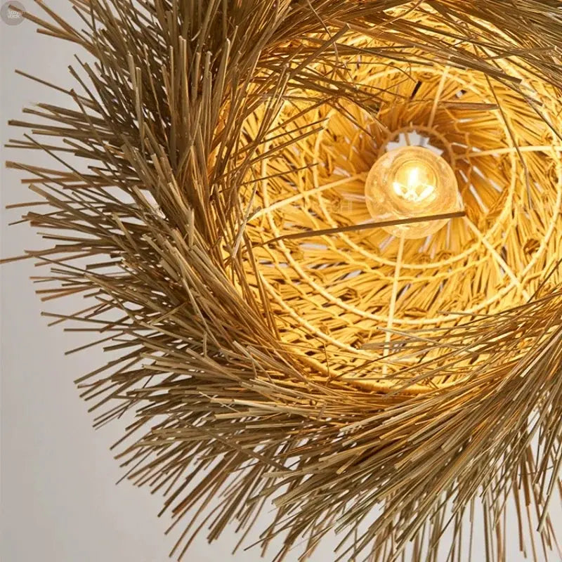 Elegant Hand-Knitted Bamboo & Wooden Pendant Light: Versatile for Any Room Brownstick