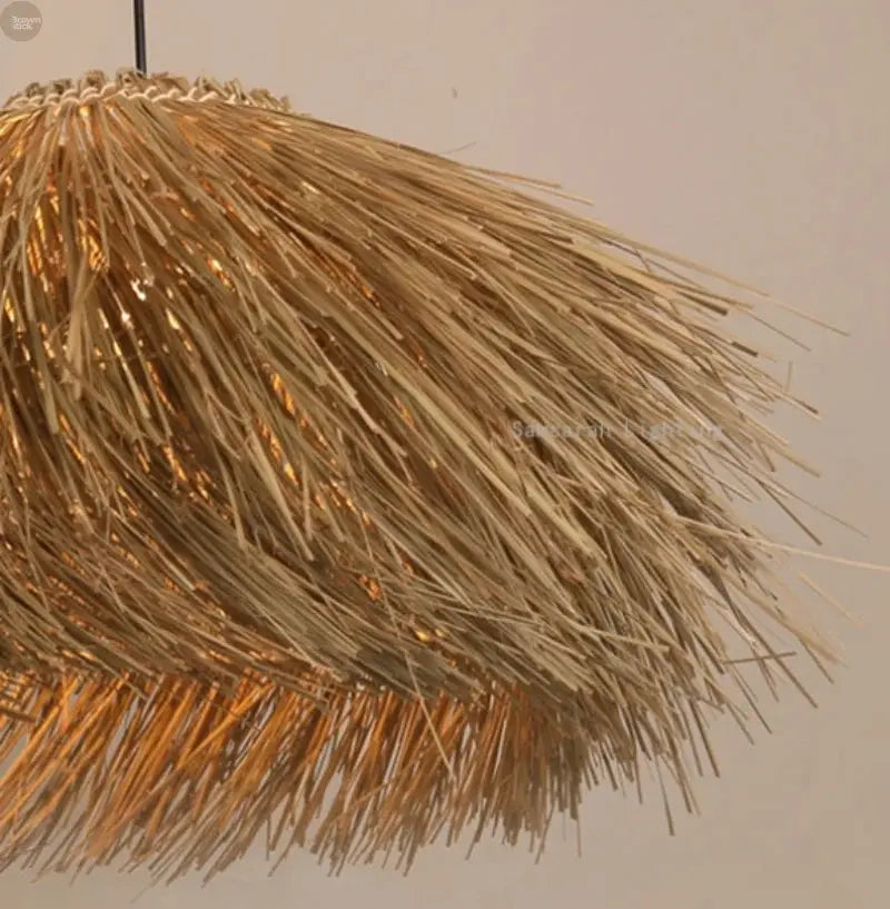 Elegant Hand-Knitted Bamboo & Wooden Pendant Light: Versatile for Any Room Brownstick