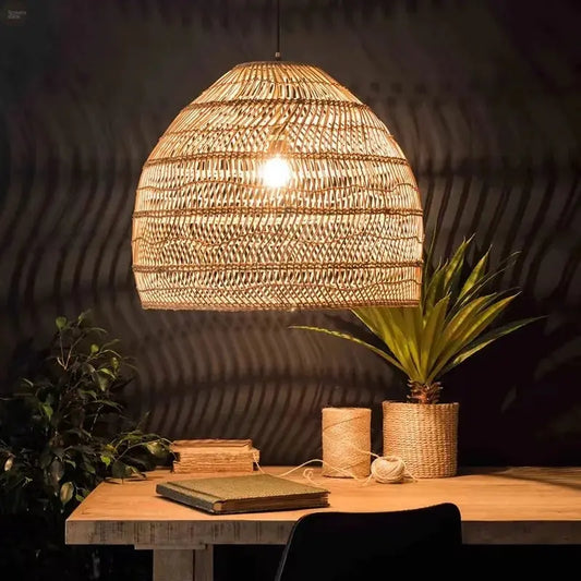 Elegant Handwoven Rattan Pendant Light - Contemporary Home and Dining Decor Brownstick