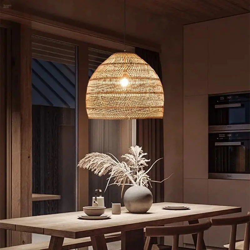 Elegant Handwoven Rattan Pendant Light - Contemporary Home and Dining Decor Brownstick