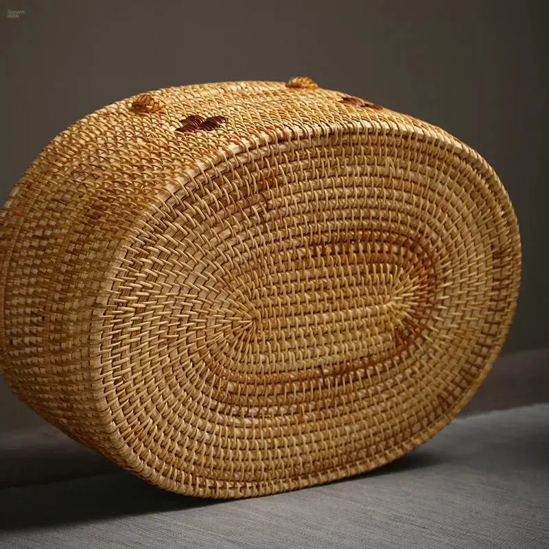 Elegant Handwoven Rattan Storage Box with Handle - Multi-Purpose Organizer Brownstick