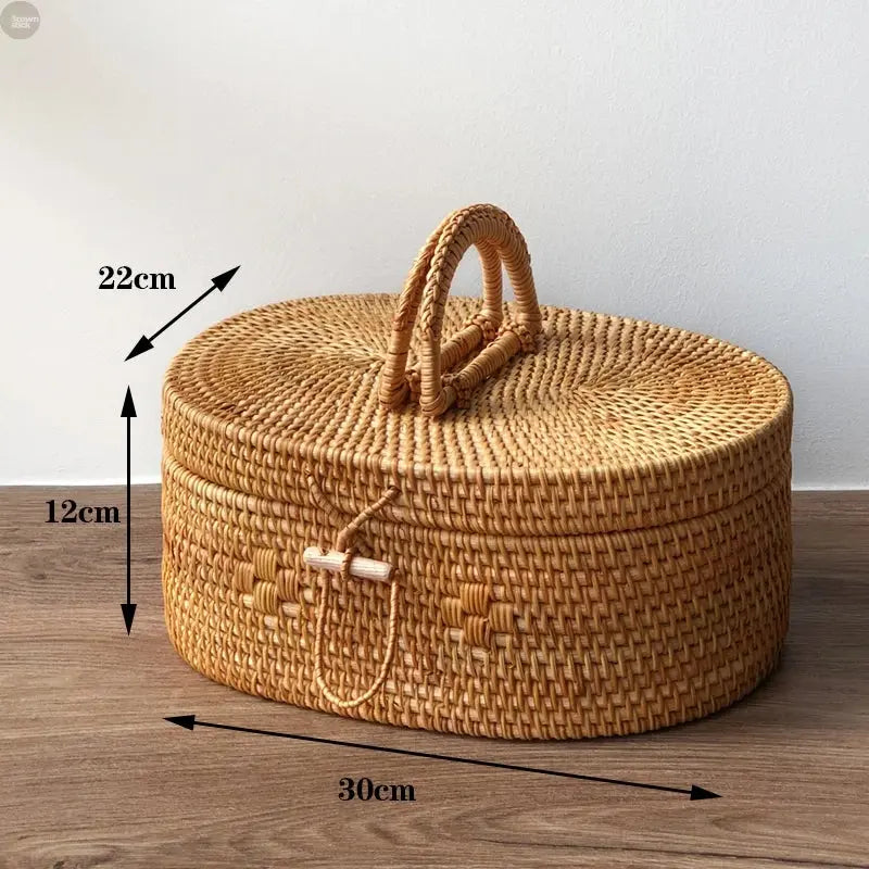 Elegant Handwoven Rattan Storage Box with Handle - Multi-Purpose Organizer Brownstick