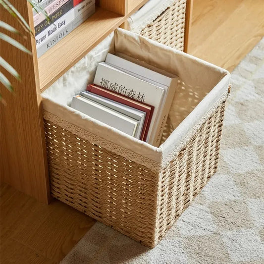 Elegant Handwoven Storage Baskets with Lace Trim Brownstick