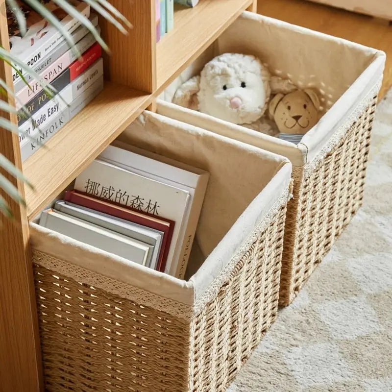 Elegant Handwoven Storage Baskets with Lace Trim Brownstick