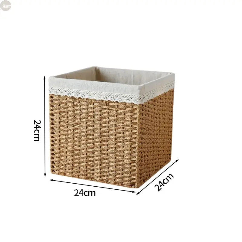 Elegant Handwoven Storage Baskets with Lace Trim Brownstick