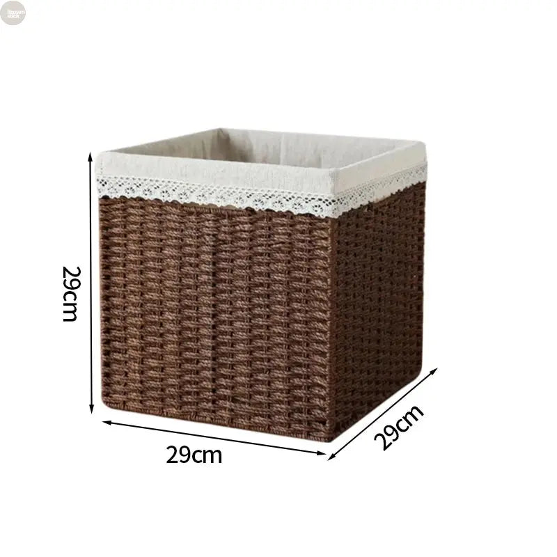 Elegant Handwoven Storage Baskets with Lace Trim Brownstick