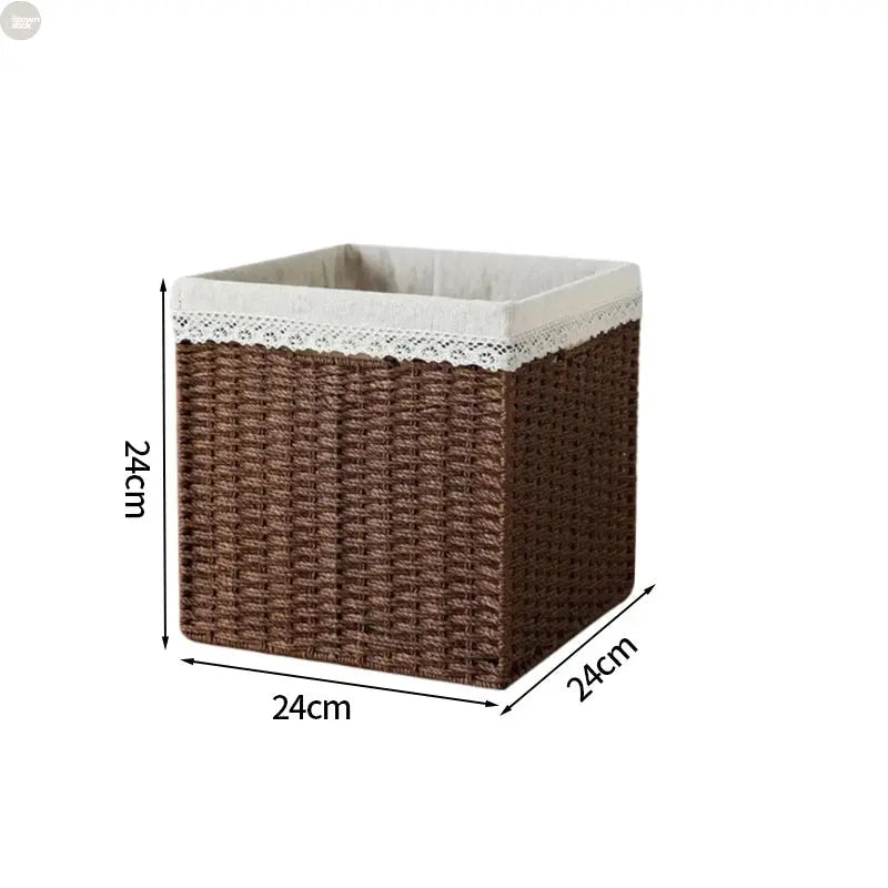 Elegant Handwoven Storage Baskets with Lace Trim Brownstick