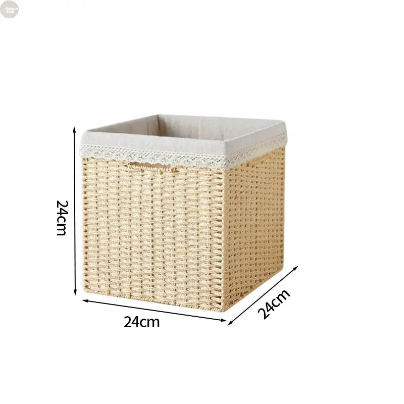 Elegant Handwoven Storage Baskets with Lace Trim Brownstick