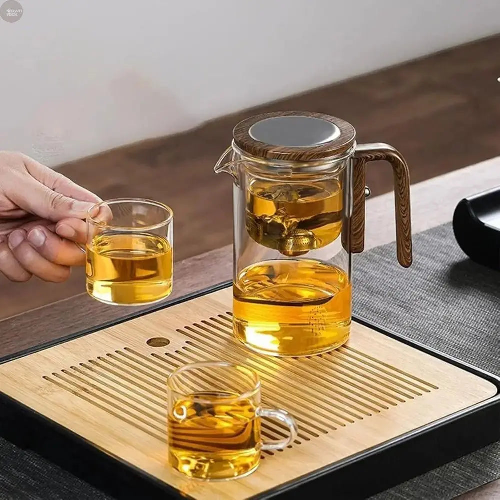 Glass Teapot with Automatic Separation & Magnetic Filtration - Brownstick