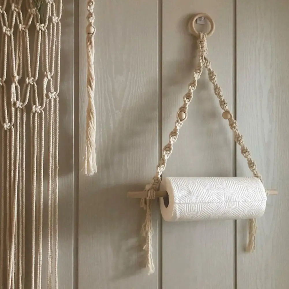 Nordic Wooden Stick Toilet Paper Holder – Boho Macrame Brownstick