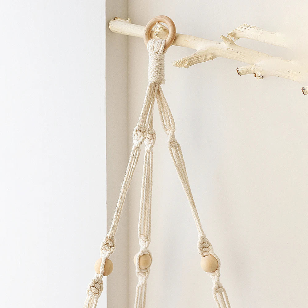 Macrame Corner Wall Shelf – Boho Triangle Shelf with Rope Hanger Brownstick