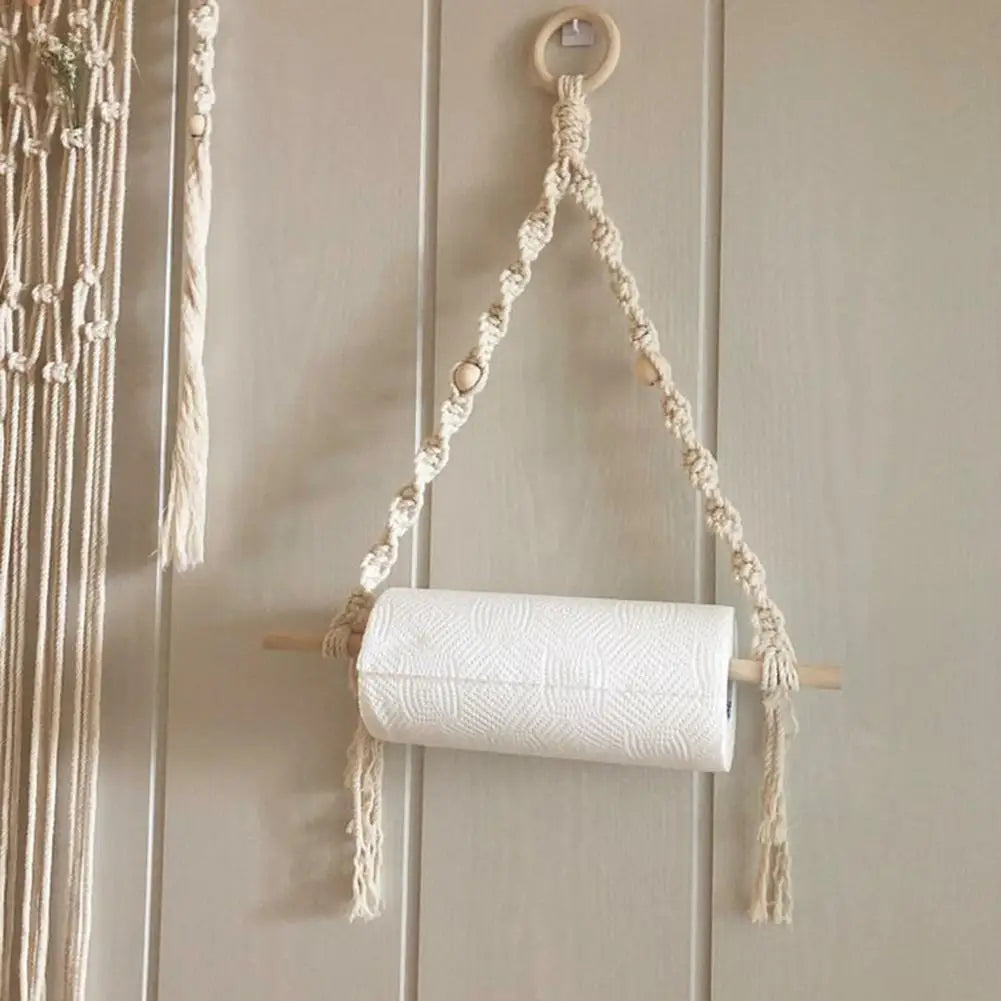 Nordic Wooden Stick Toilet Paper Holder – Boho Macrame Brownstick
