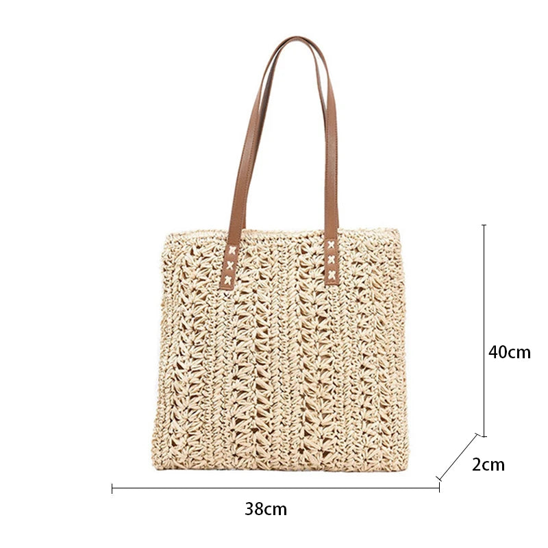 Handmade Summer Tote Hollow Out Straw Shoulder Bag Brownstick
