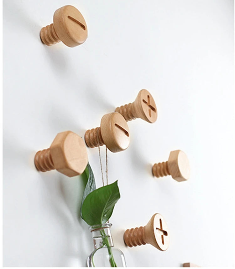 Screw Head Shape Nordic Wooden Wall Hooks Brownstick