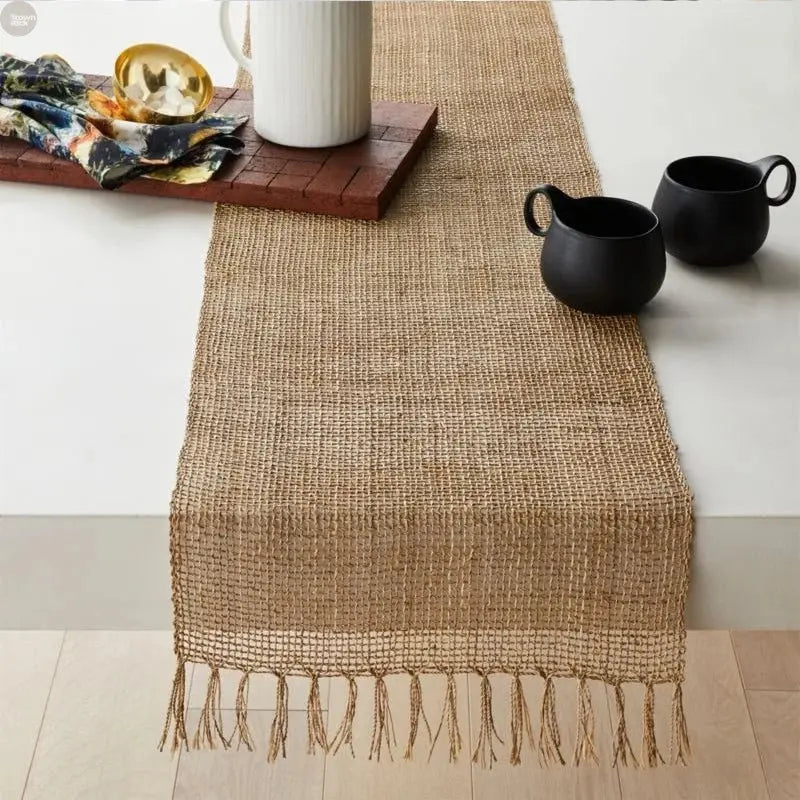 Handcrafted Natural Jute Table Runner - Brownstick