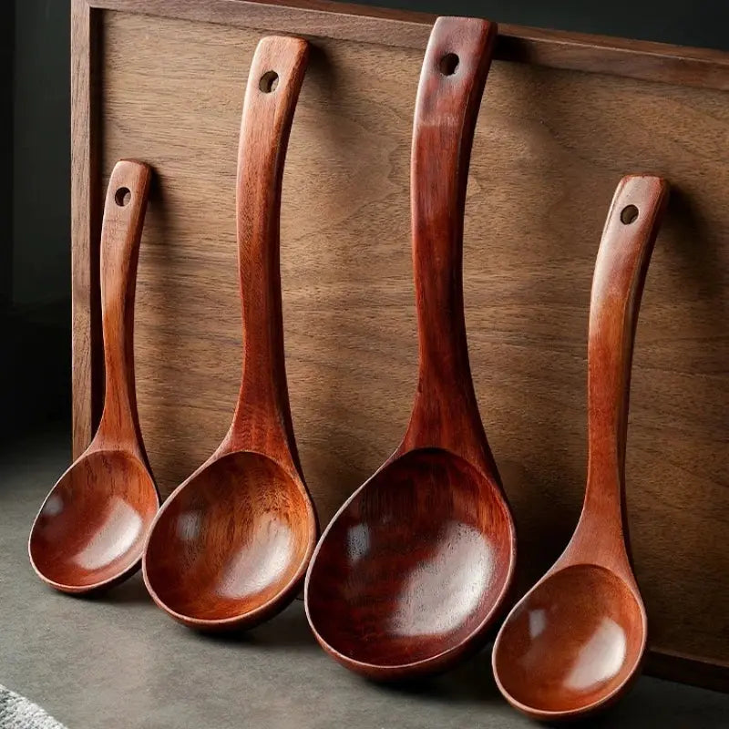 Handcrafted Wooden Soup Spoon – Long Handle Solid Wood Cooking Utensil Brownstick