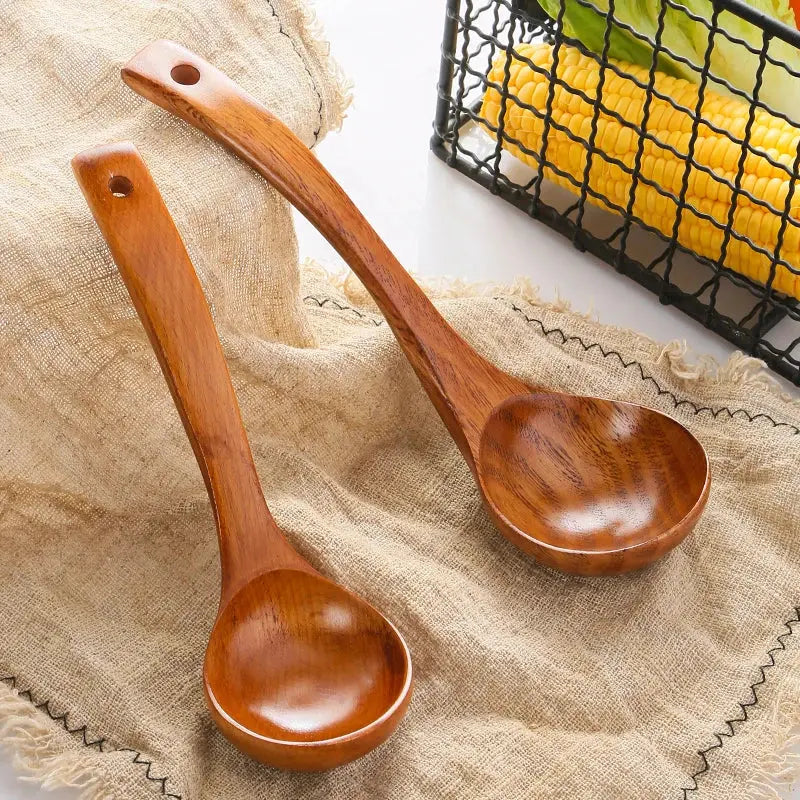 Handcrafted Wooden Soup Spoon – Long Handle Solid Wood Cooking Utensil Brownstick