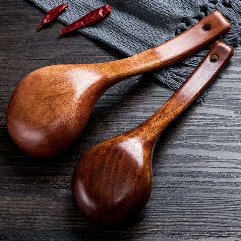 Handcrafted Wooden Soup Spoon – Long Handle Solid Wood Cooking Utensil Brownstick