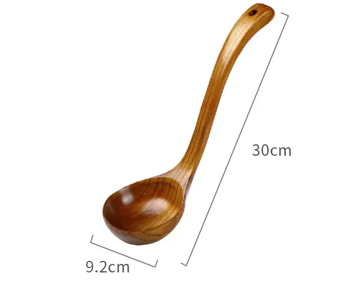 Handcrafted Wooden Soup Spoon – Long Handle Solid Wood Cooking Utensil Brownstick