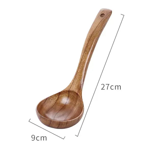 Handcrafted Wooden Soup Spoon – Long Handle Solid Wood Cooking Utensil Brownstick