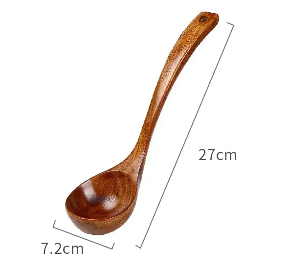 Handcrafted Wooden Soup Spoon – Long Handle Solid Wood Cooking Utensil Brownstick
