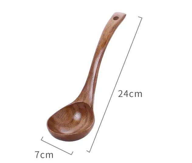 Handcrafted Wooden Soup Spoon – Long Handle Solid Wood Cooking Utensil Brownstick