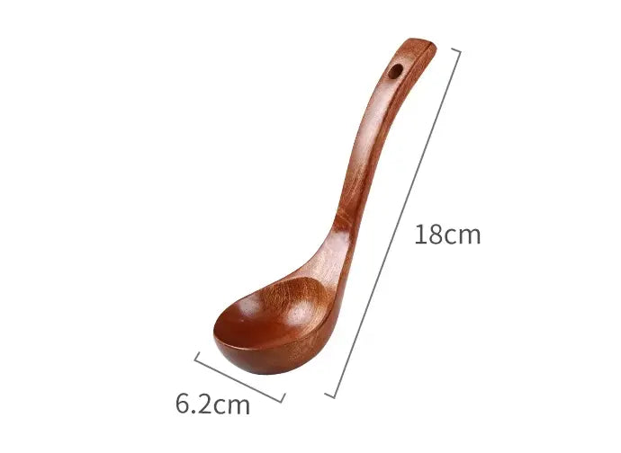 Handcrafted Wooden Soup Spoon – Long Handle Solid Wood Cooking Utensil Brownstick