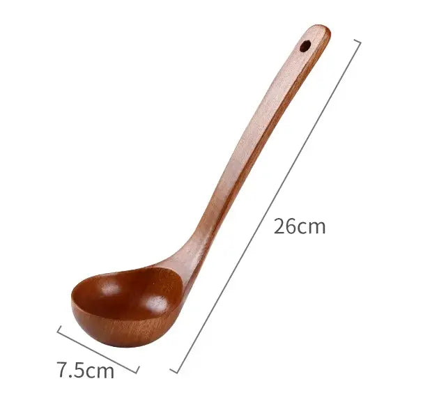 Handcrafted Wooden Soup Spoon – Long Handle Solid Wood Cooking Utensil Brownstick