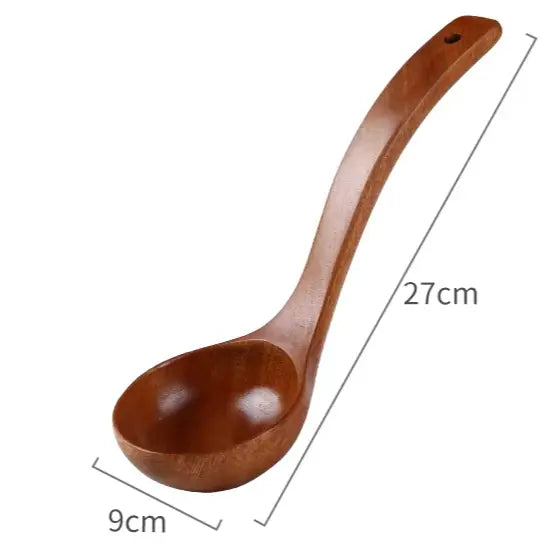 Handcrafted Wooden Soup Spoon – Long Handle Solid Wood Cooking Utensil Brownstick