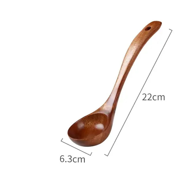 Handcrafted Wooden Soup Spoon – Long Handle Solid Wood Cooking Utensil Brownstick