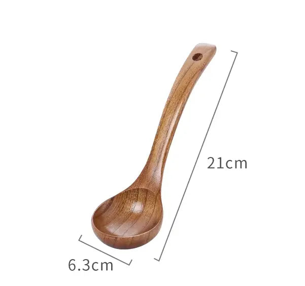 Handcrafted Wooden Soup Spoon – Long Handle Solid Wood Cooking Utensil Brownstick