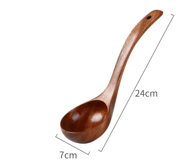 Handcrafted Wooden Soup Spoon – Long Handle Solid Wood Cooking Utensil Brownstick