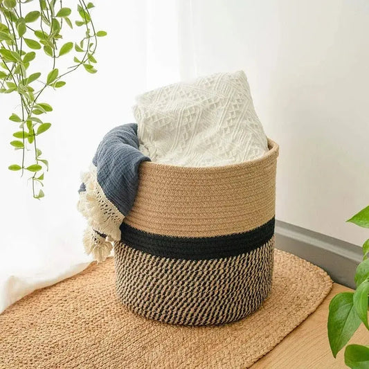 Handmade Cotton Rope Woven Basket – Multi - Purpose Storage Solution - Brownstick