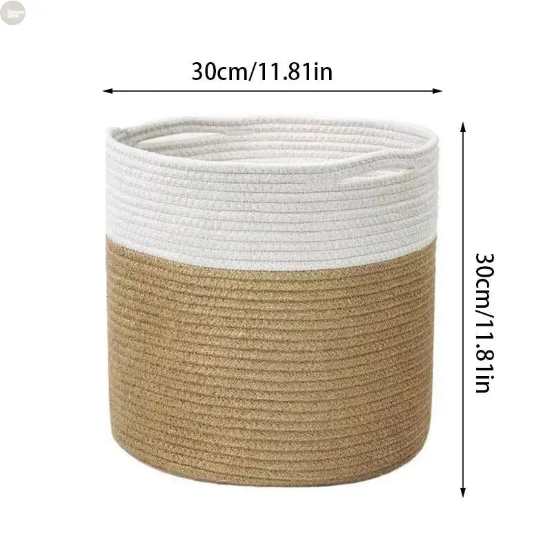 Handmade Cotton Rope Woven Basket – Multi - Purpose Storage Solution - Brownstick