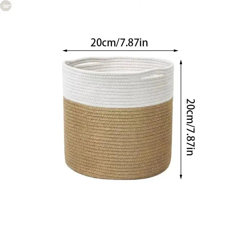 Handmade Cotton Rope Woven Basket – Multi-Purpose Storage Solution Brownstick