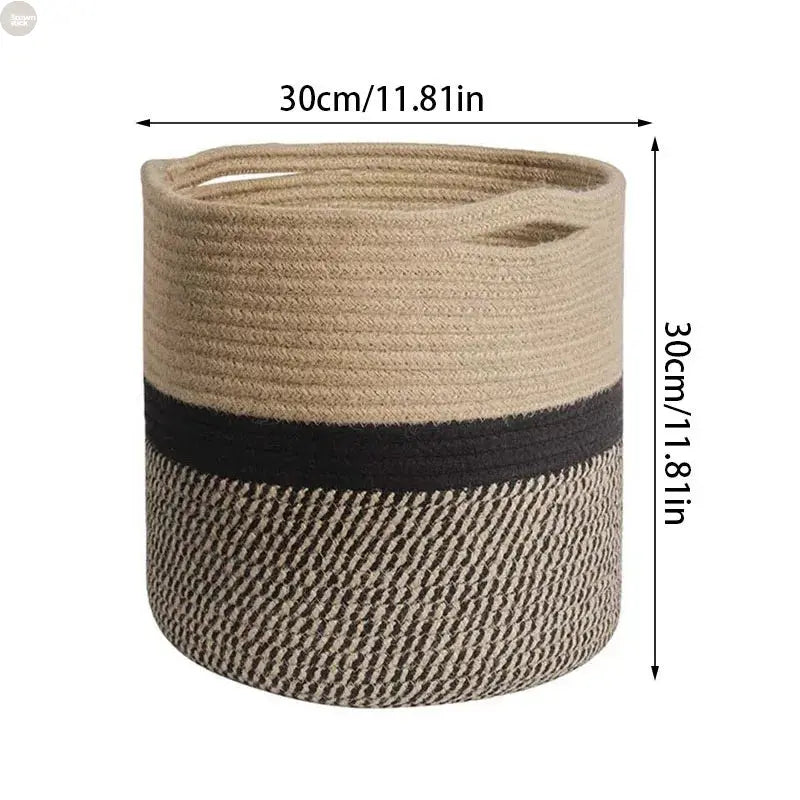 Handmade Cotton Rope Woven Basket – Multi-Purpose Storage Solution Brownstick
