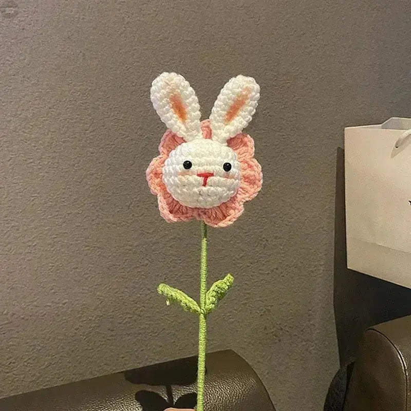 Handmade Crochet Decorative Stems - Animal Faces & Floral Accents - Brownstick