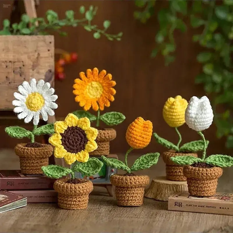 Handmade Crochet Flowers - Brownstick