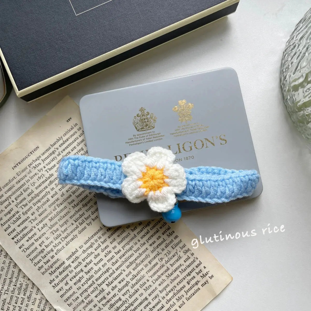 Handmade Flower Pet Collar with Bell – Wool Knit for Pets Brownstick