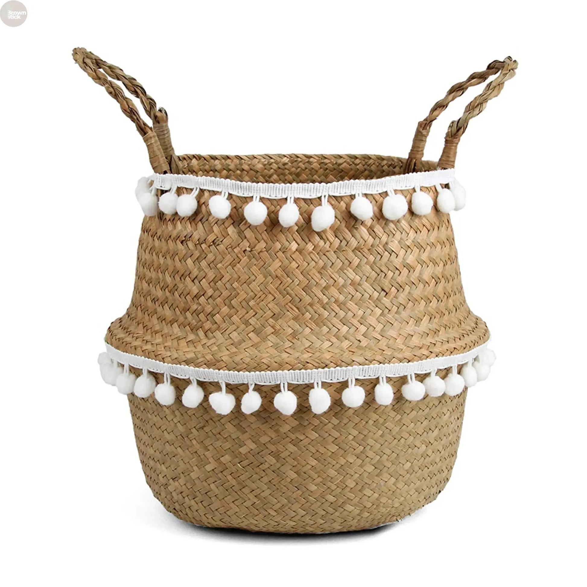 Handmade Foldable Seagrass Belly Basket – Eco-Friendly Storage & Planter Brownstick