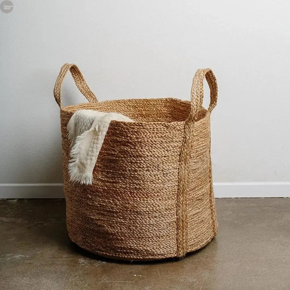 Handmade Jute Storage Basket – 17x17" Decorative Rope Organizer Brownstick