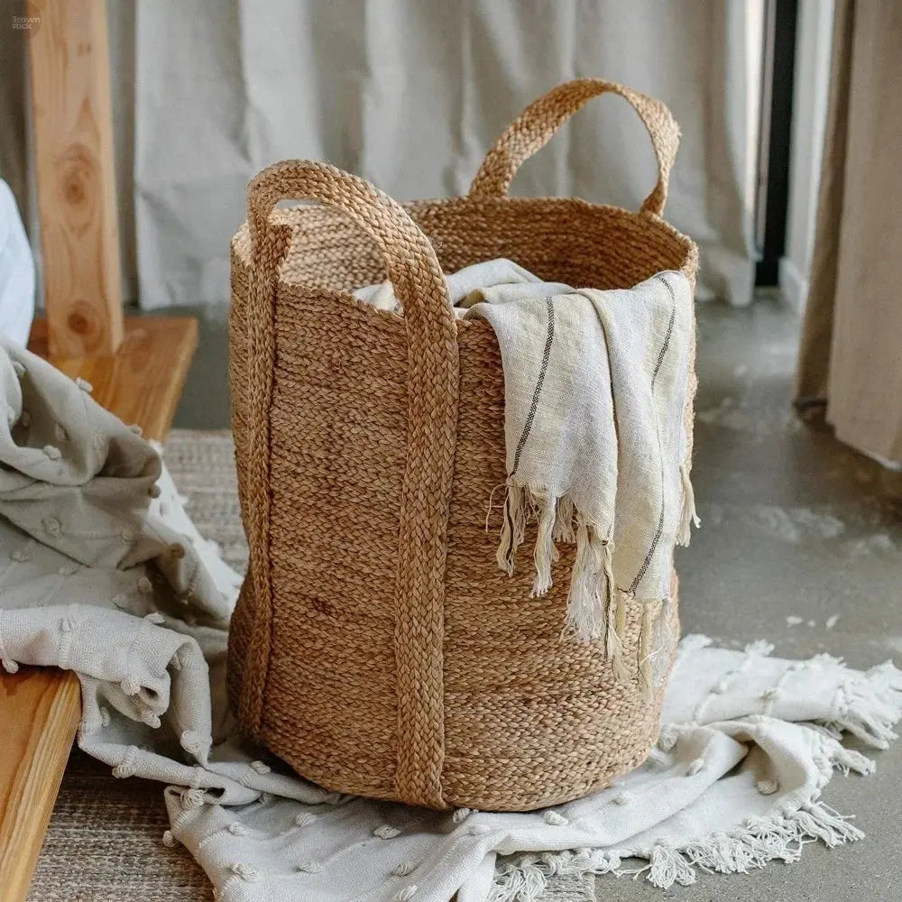 Handmade Jute Storage Basket – 17x17" Decorative Rope Organizer Brownstick