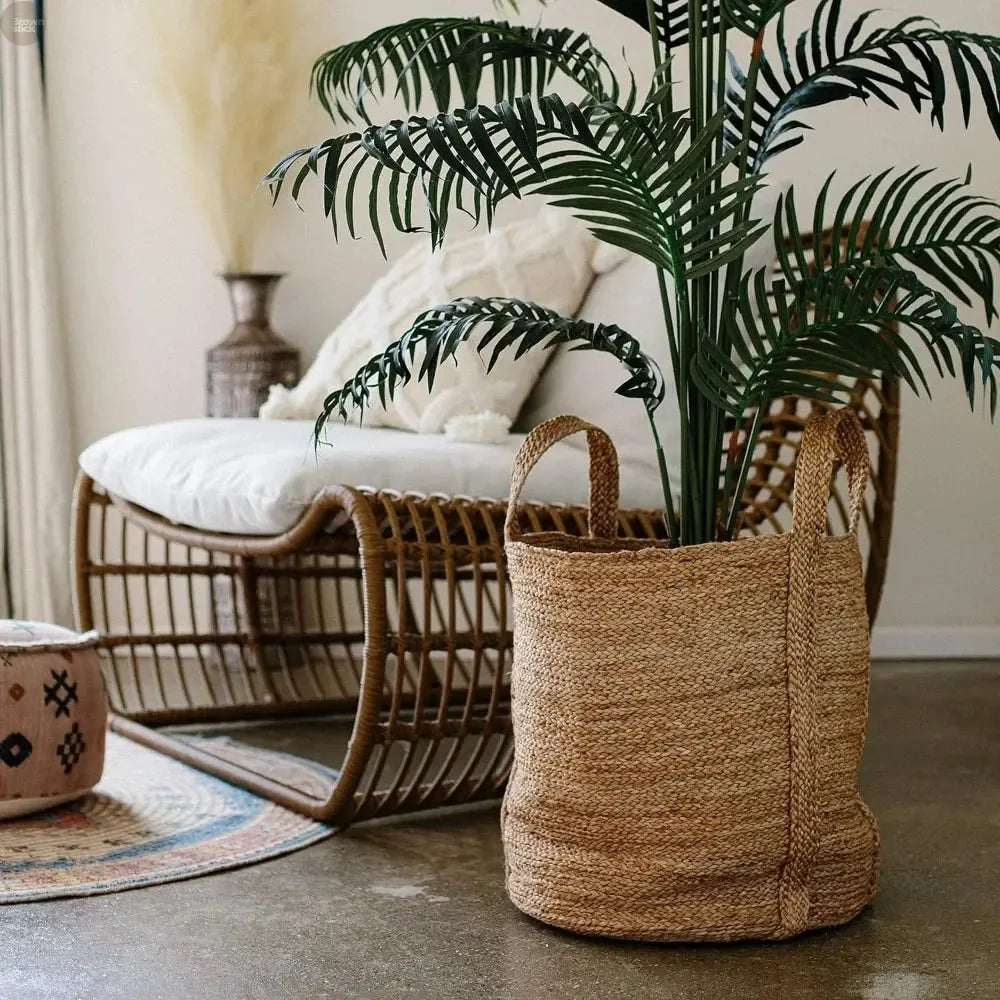 Handmade Jute Storage Basket – 17x17" Decorative Rope Organizer Brownstick