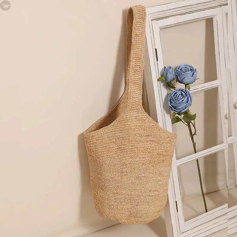 Handmade Raffia Beach Tote Bag Brownstick