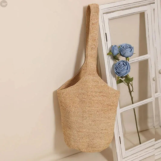 Handmade Raffia Beach Tote Bag Brownstick